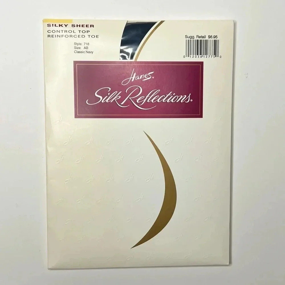 Vintage Hanes Silk Reflections Silky Sheer Control Top 718 Classic Navy Size AB